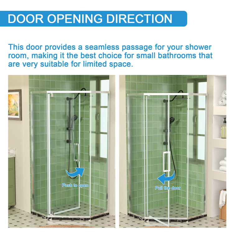 34" Chrome Semi-Frameless Neo Angle Shower Enclosure with Clear Glass