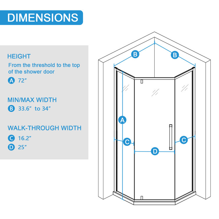 34" Chrome Semi-Frameless Neo Angle Shower Enclosure with Clear Glass