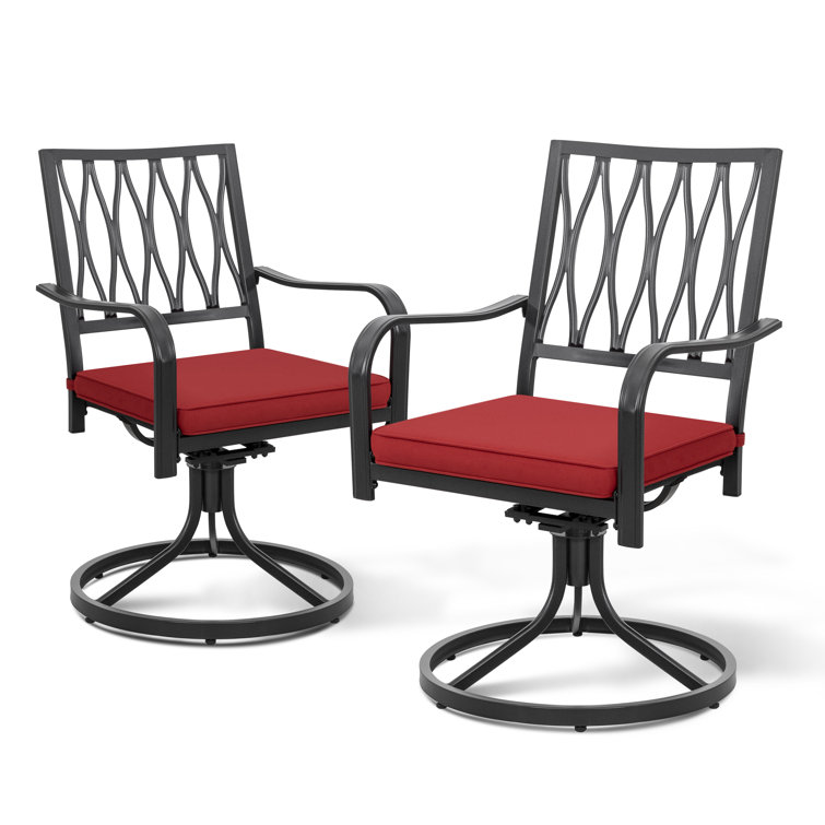 Black and Red Iron Swivel Dining Chairs with Cushions, Set of 2