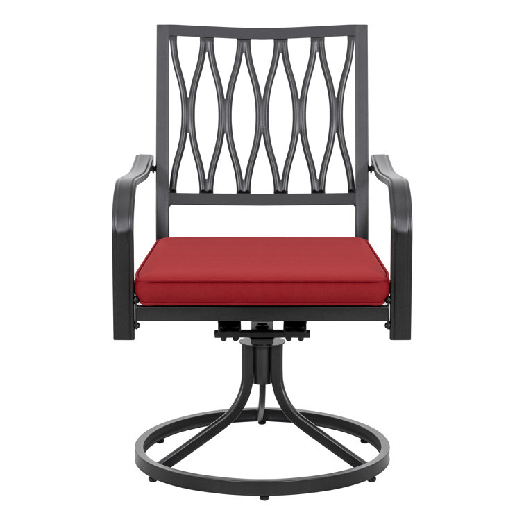 Black and Red Iron Swivel Dining Chairs with Cushions, Set of 2