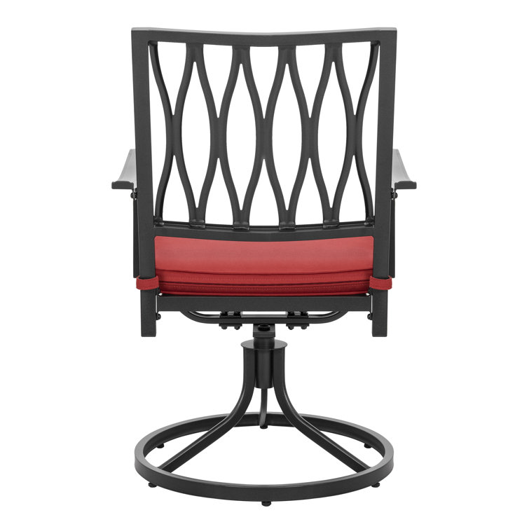 Black and Red Iron Swivel Dining Chairs with Cushions, Set of 2