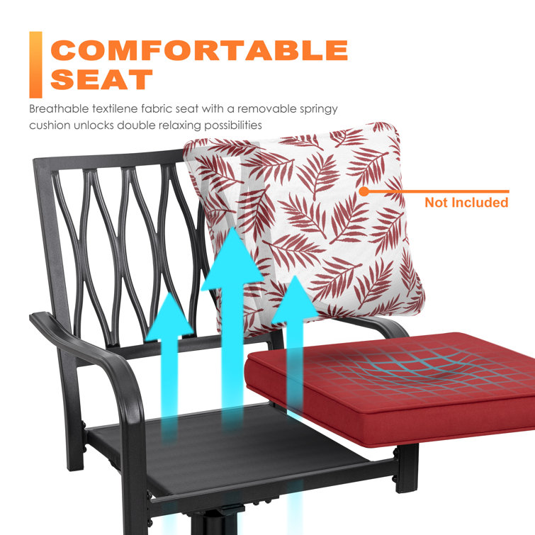 Black and Red Iron Swivel Dining Chairs with Cushions, Set of 2