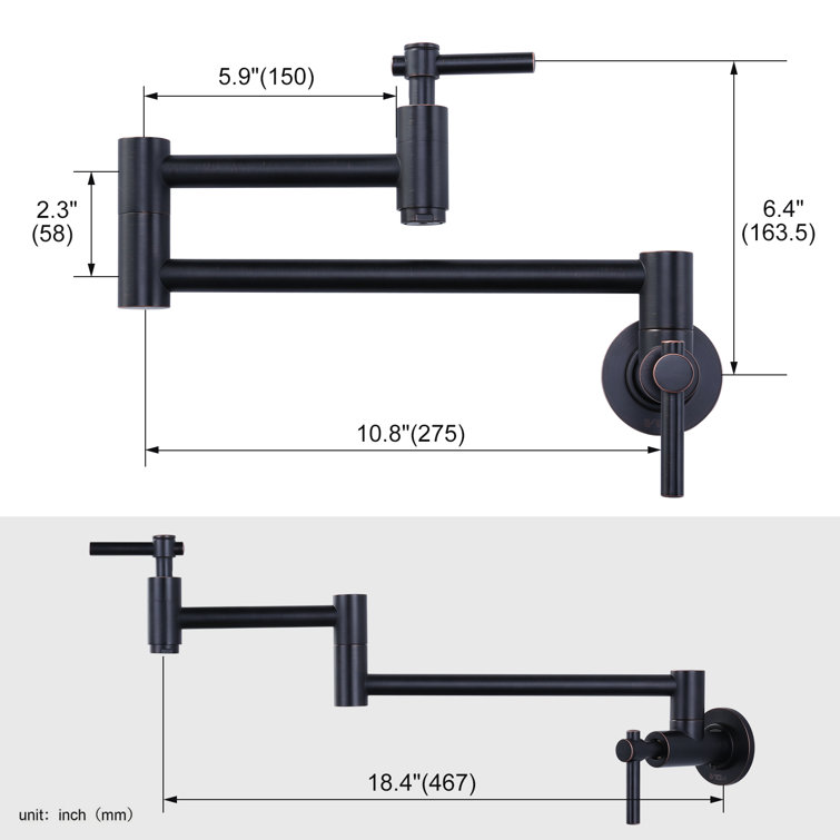 Oil Rubbed Bronze Wall Mounted Pot Filler Faucet with Ceramic Valve