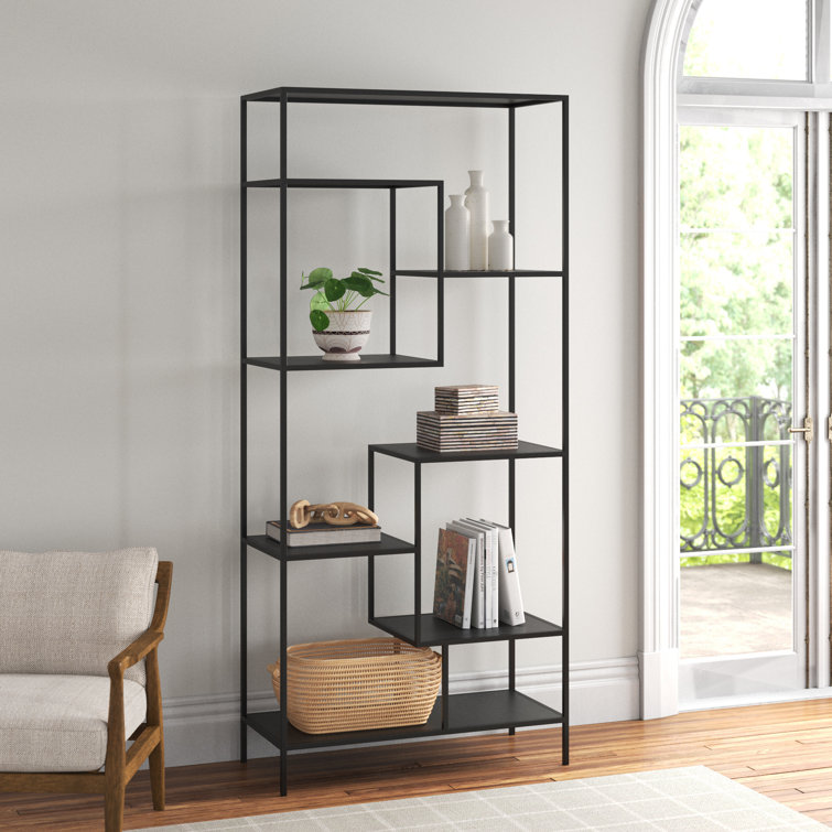Element 16''x80'' Geometric Black Iron Open-Work Bookcase