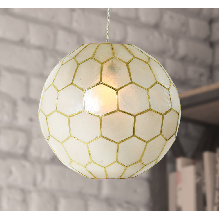 Capiz Honeycomb Globe Pendant in Antique Gold, 12"