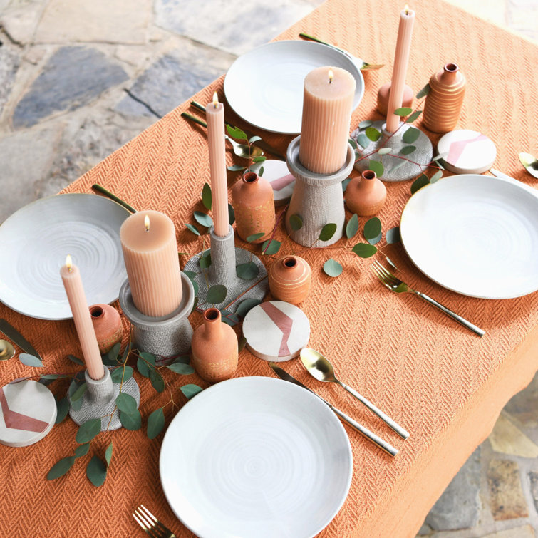 Gray Ceramic Textured Tabletop Candlestick Set