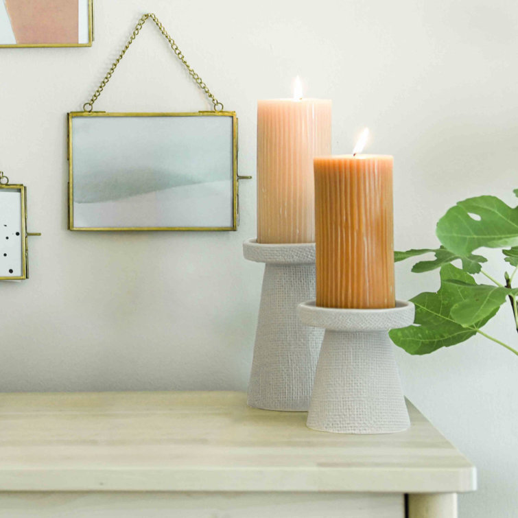 Gray Ceramic Textured Tabletop Candlestick Set