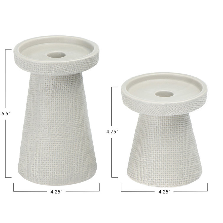 Gray Ceramic Textured Tabletop Candlestick Set