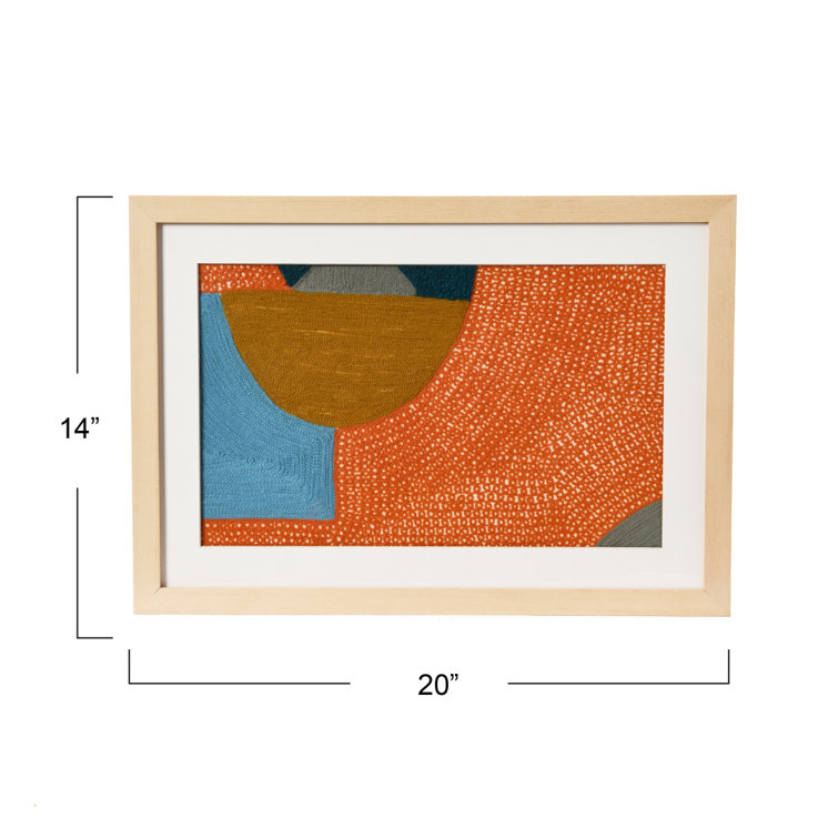 Framed Abstract Textile Art with Brown Wood Frame