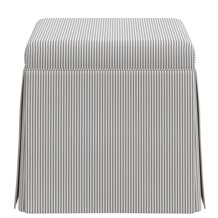 Oxford Stripe Charcoal Cotton Upholstered Storage Ottoman