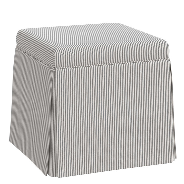 Oxford Stripe Charcoal Cotton Upholstered Storage Ottoman