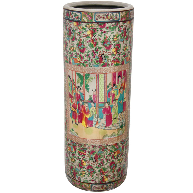 Colorful Glazed Porcelain Floral Cylinder Table Vase