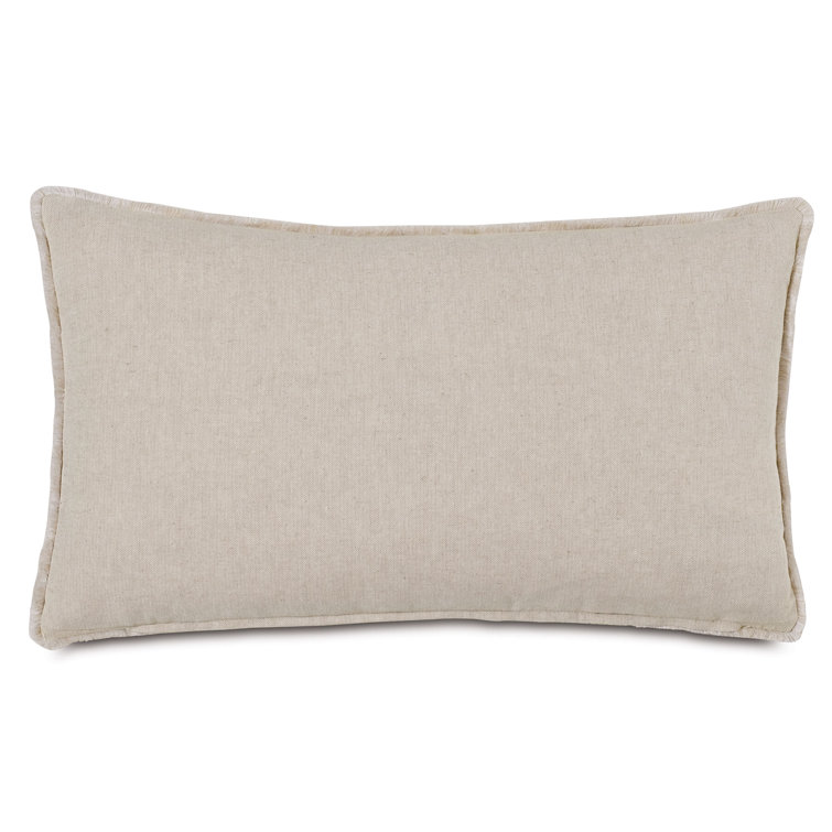 Beige Linen Lumbar Pillow with Fringed Edges
