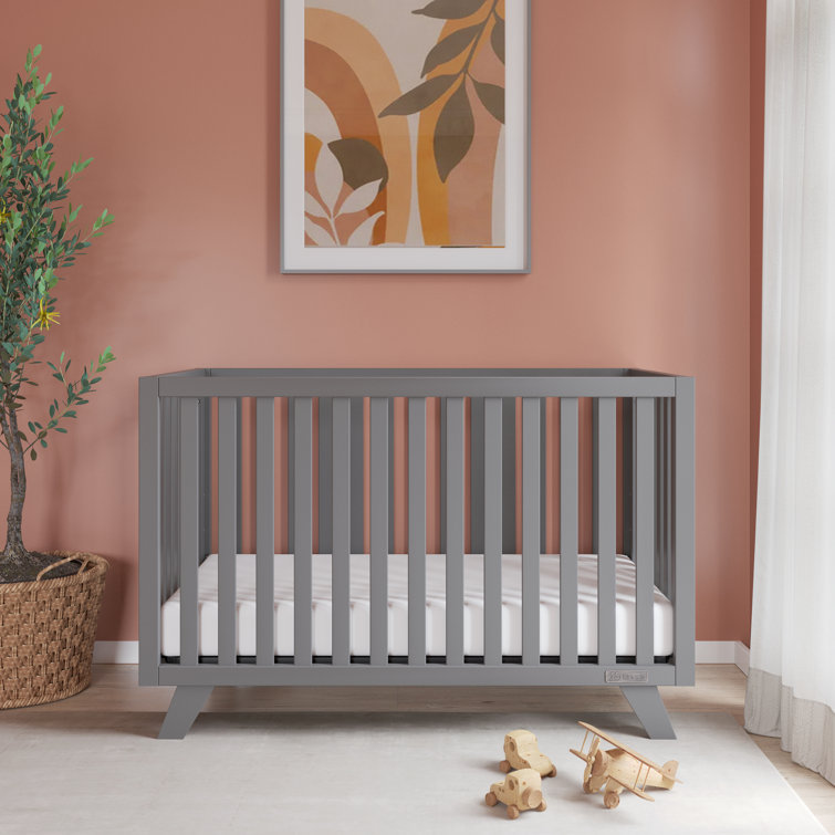Gray Painted Wooden 4-in-1 Convertible Crib with Adjustable Mattress