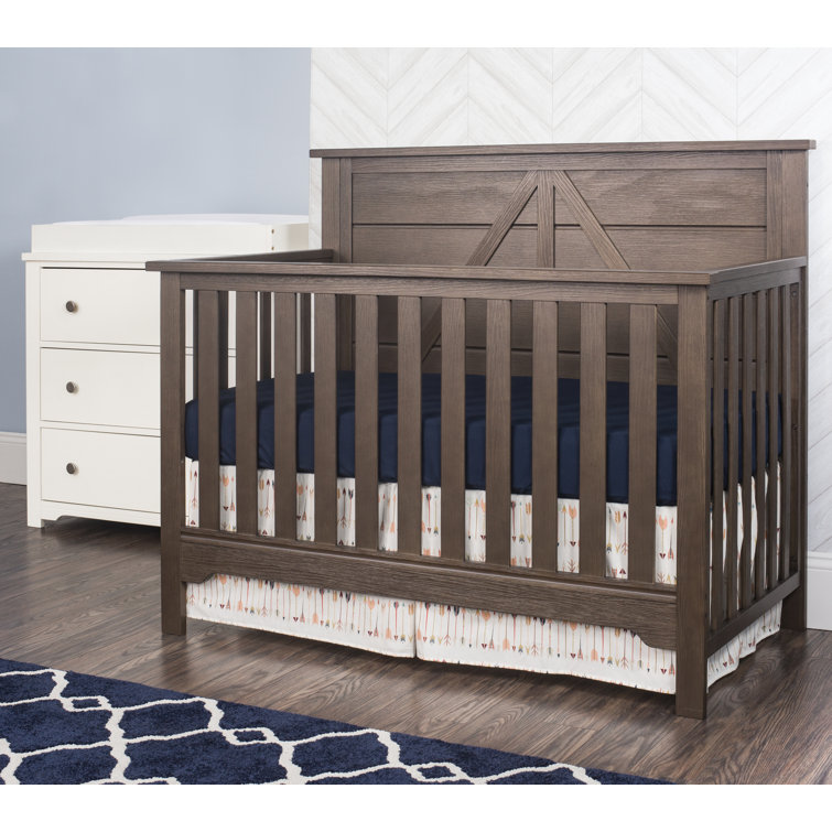 Brushed Truffle Pine Wood 4-in-1 Convertible Crib