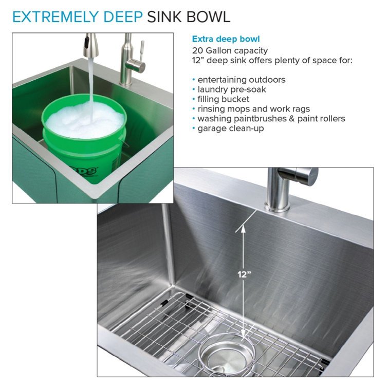 25'' Silver Stainless Steel Drop-In Undermount Laundry Sink
