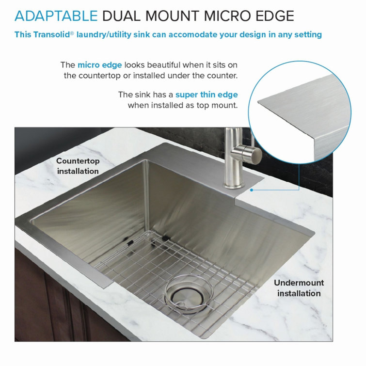 25'' Silver Stainless Steel Drop-In Undermount Laundry Sink