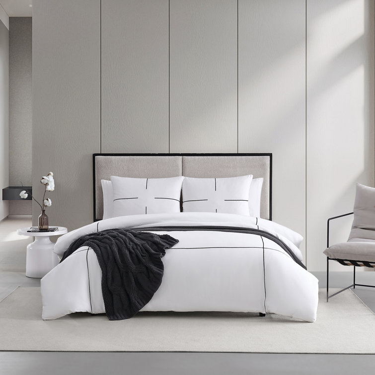 Zig Zag White Cotton Sateen King Comforter Set