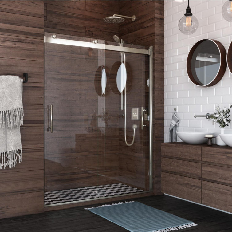 Brushed Nickel Frameless Sliding Shower Door with Clear Glass