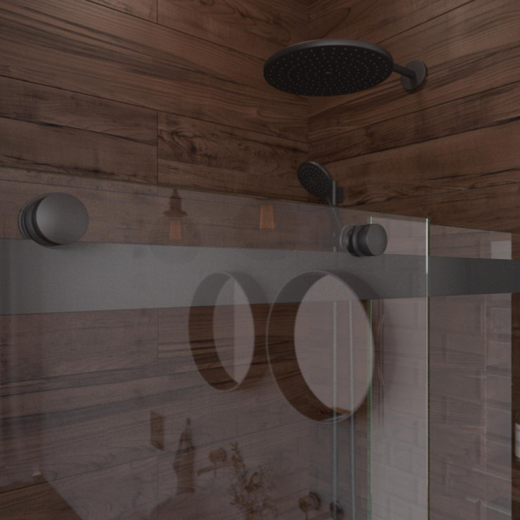Luna Matte Black Frameless Sliding Shower Door with Clear Glass