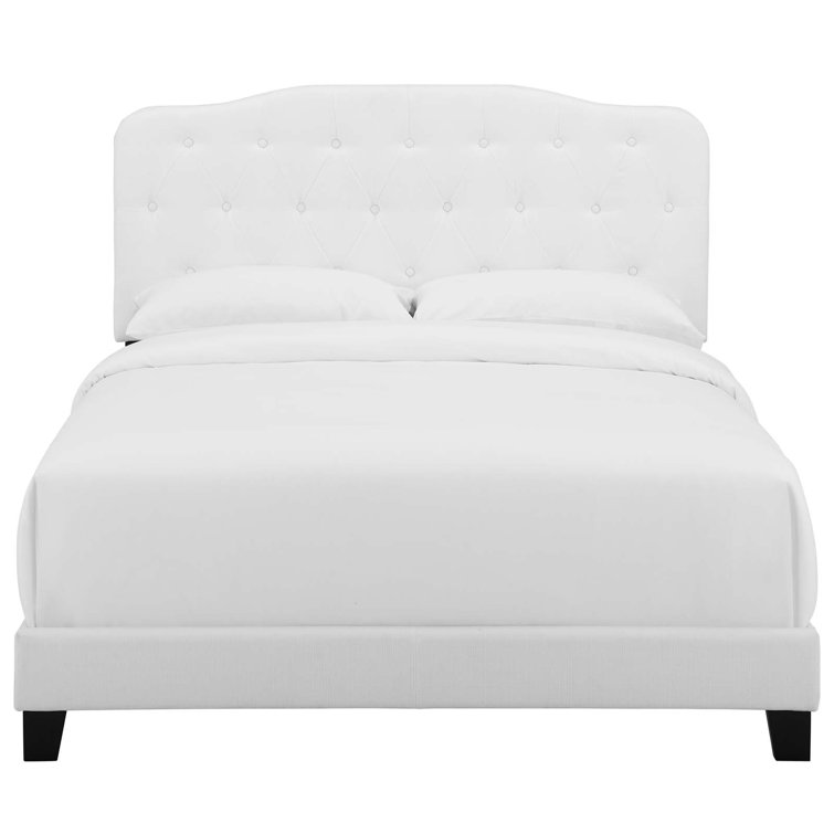 Chic White Full/Double Tufted Polyester Upholstered Bed Frame