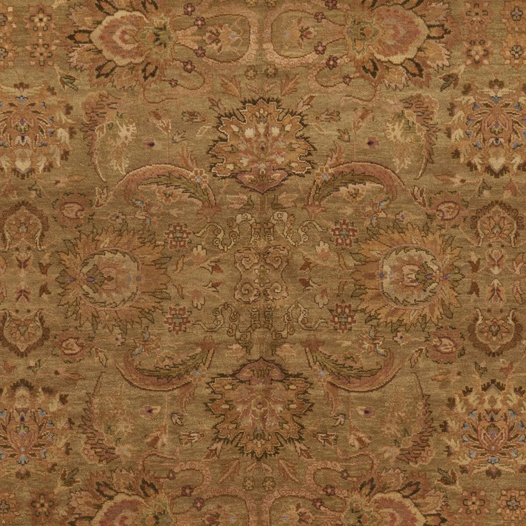 Heirloom Light Green and Rose Hand-Knotted Wool Rug 6' x 9'
