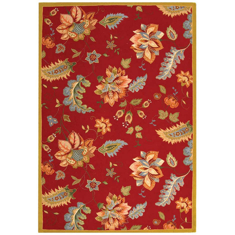 Chelsea Red Floral Hand-Knotted Wool 6' x 9' Rug