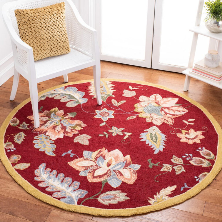 Chelsea Handmade Round Red Floral Wool Rug - 5'3" x 8'3"