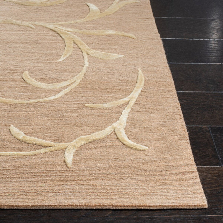 Beige Floral Hand-Knotted Wool and Silk Area Rug 6' x 9'