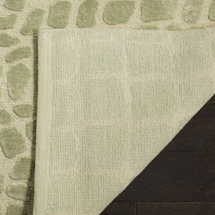 Hand-Knotted Hanging Moss Green Wool and Silk Area Rug