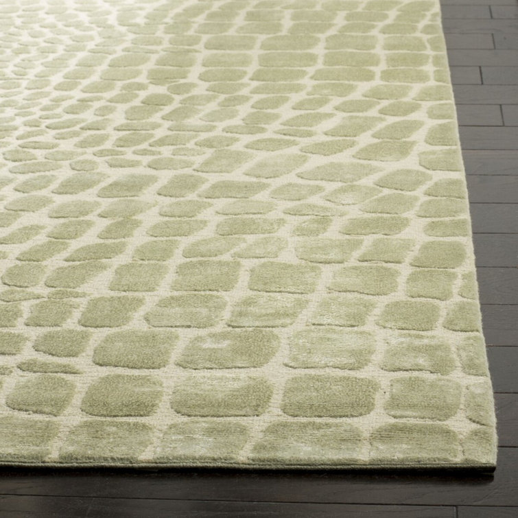 Hand-Knotted Hanging Moss Green Wool and Silk Area Rug