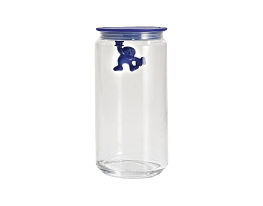 Small White Glass Jar with Airtight Lid and Quirky Design