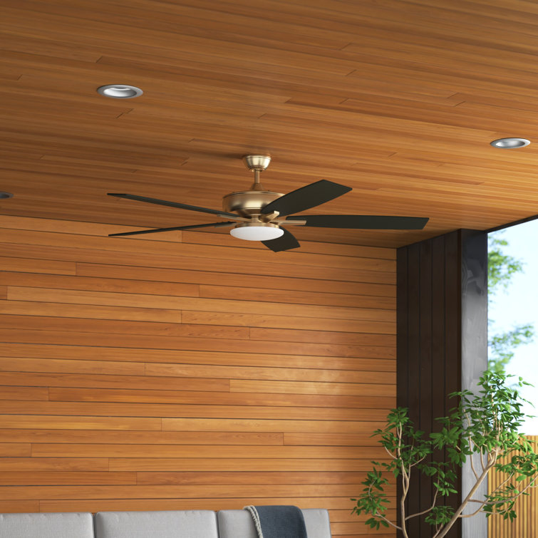 Satin Brass 60" Ceiling Fan with Black Walnut Blades and LED Light