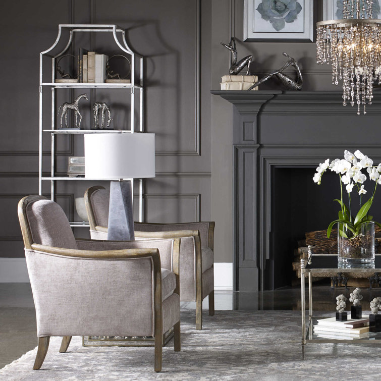 Aurelie Transitional Silver Metal and Glass 5-Shelf Etagere