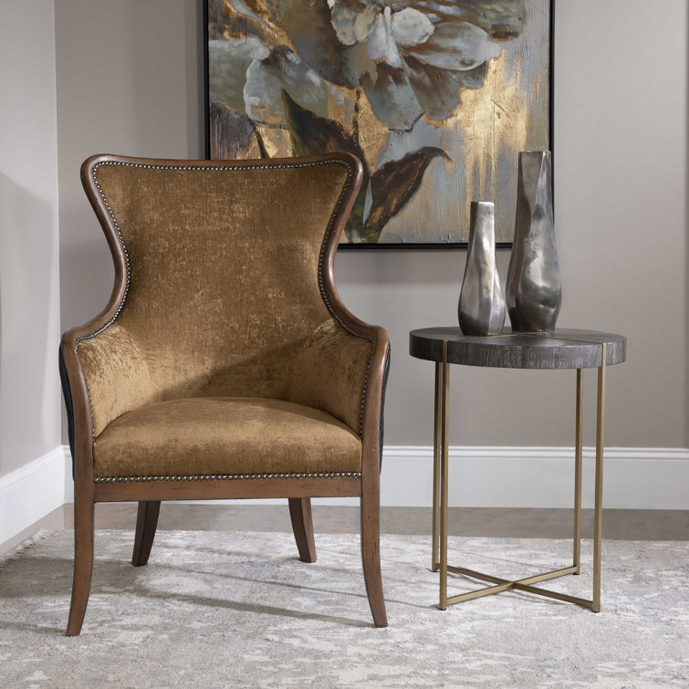 Contemporary Taja 24" Round Accent Table in Dark Walnut and Brushed Brass