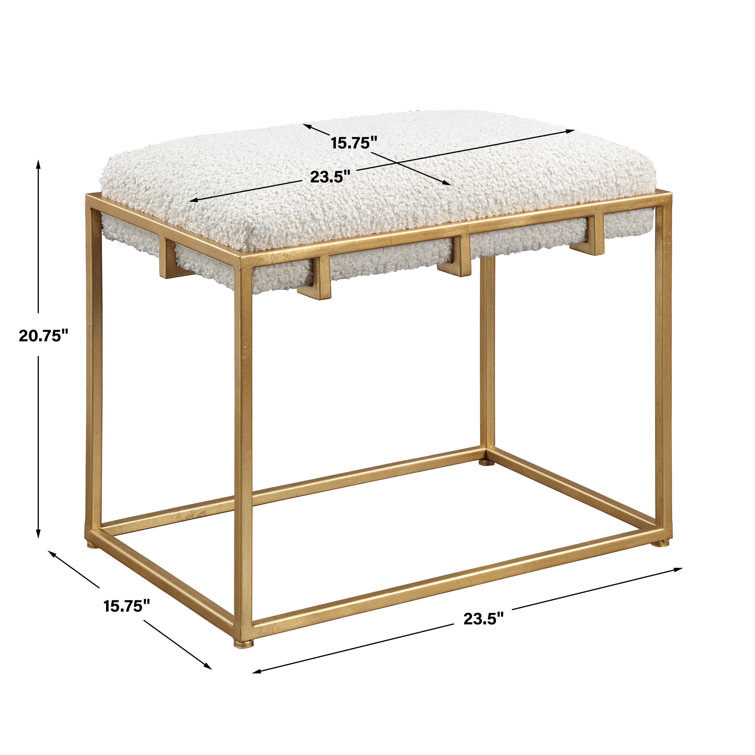 Contemporary Gold Leaf 24" White Faux Shearling Vanity Stool