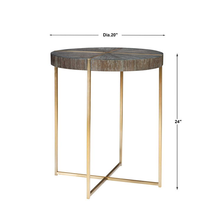 Contemporary Taja 24" Round Accent Table in Dark Walnut and Brushed Brass