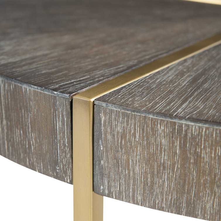 Contemporary Taja 24" Round Accent Table in Dark Walnut and Brushed Brass