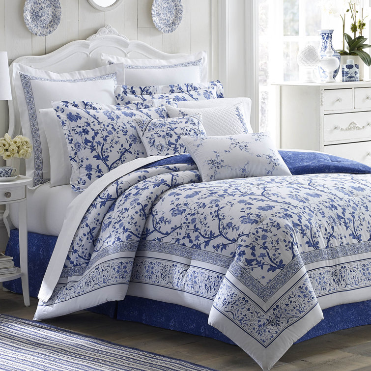 Elegant Charlotte Blue Embroidered Linen-Cotton Throw Pillow
