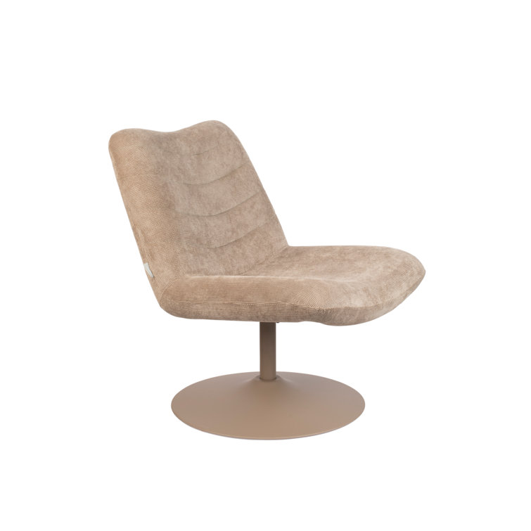 Beige Polyester Blend Swivel Lounge Chair with Metal Base