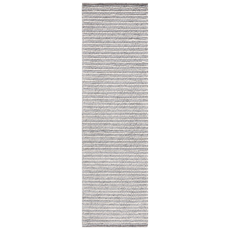 Handwoven Ivory and Gray Wool Cotton Stripe Runner Rug