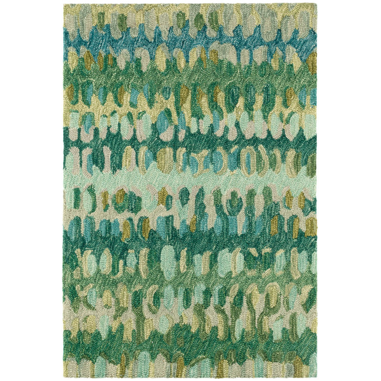 Handmade Green and Blue Abstract Wool Rug, 3'0"x5'0"
