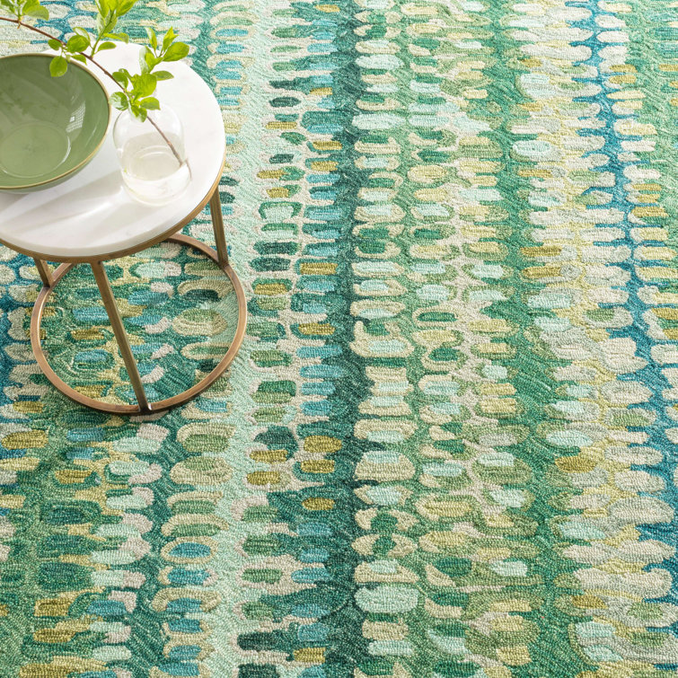 Hand-Knotted Abstract Gray and Green Wool Rug, 4' x 6'