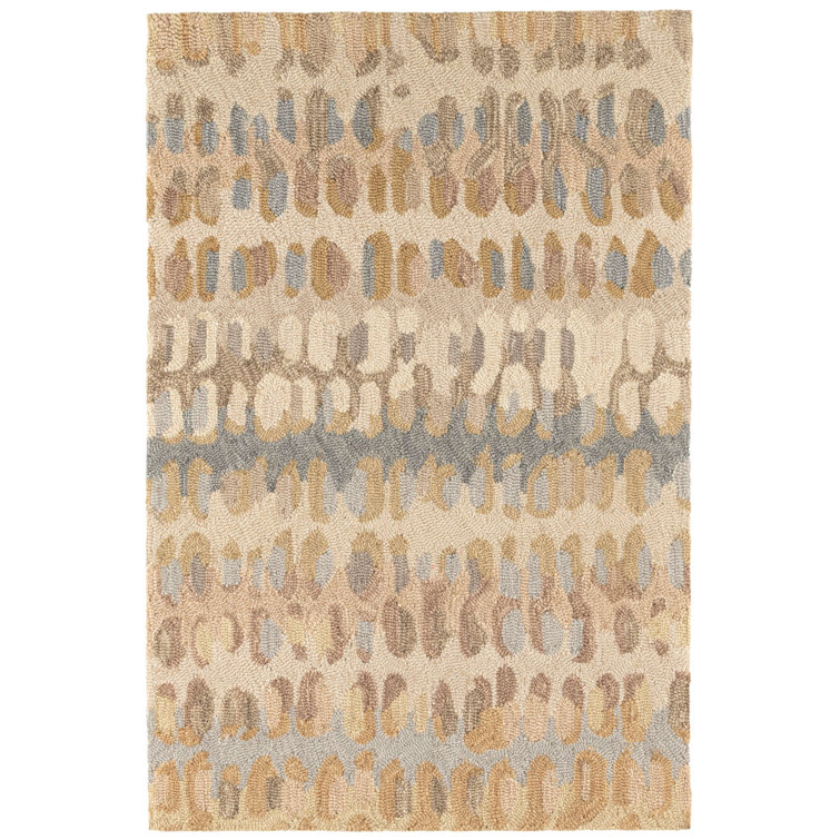 Handmade Blue and Beige Abstract Wool Rug, 5'0"x8'0"