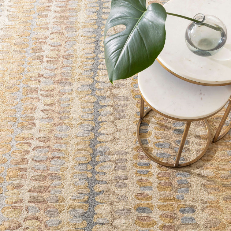 Handmade Blue and Beige Abstract Wool Rug, 5'0"x8'0"