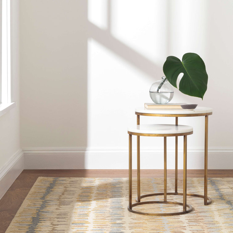 Handmade Blue and Beige Abstract Wool Rug, 5'0"x8'0"