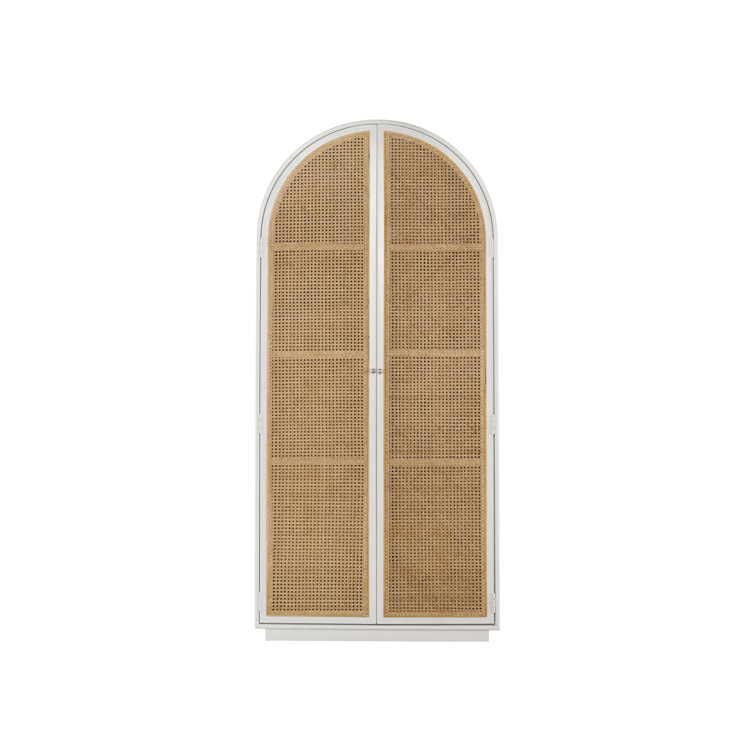 White Office Cabinet with Adjustable Shelving and Cane Panel Doors