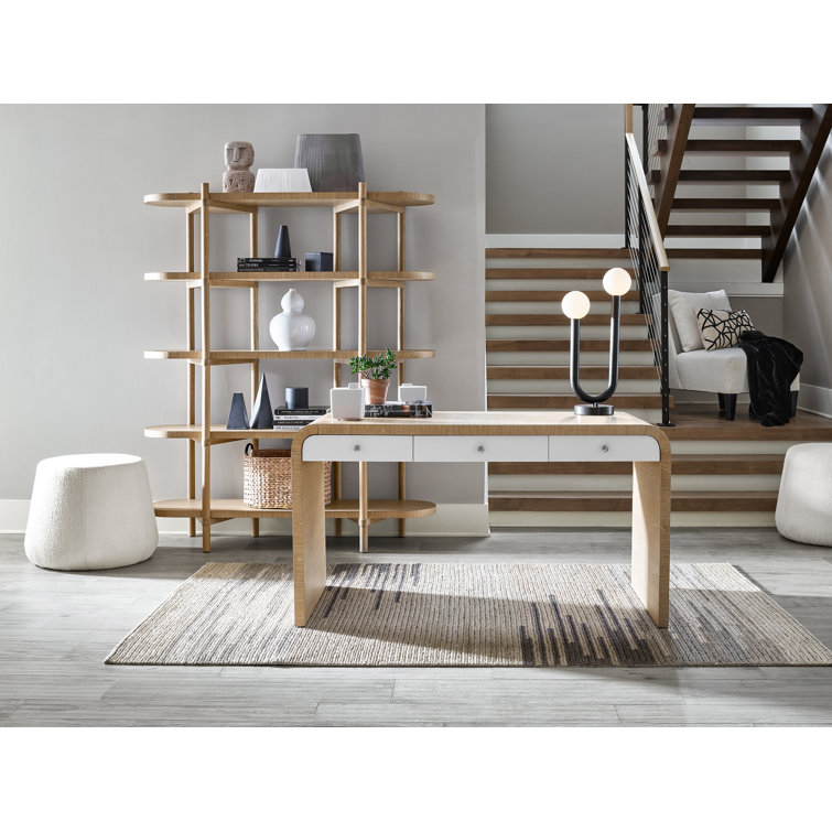 Tech Oak and Glacier 56" Writing Desk with Drawers