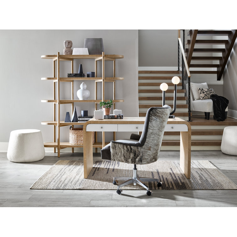 Tech Oak and Glacier 56" Writing Desk with Drawers