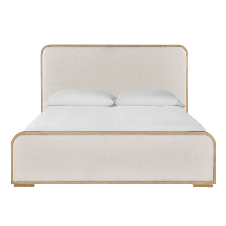 Canberra Ivory Upholstered Queen Bed with Oak Frame